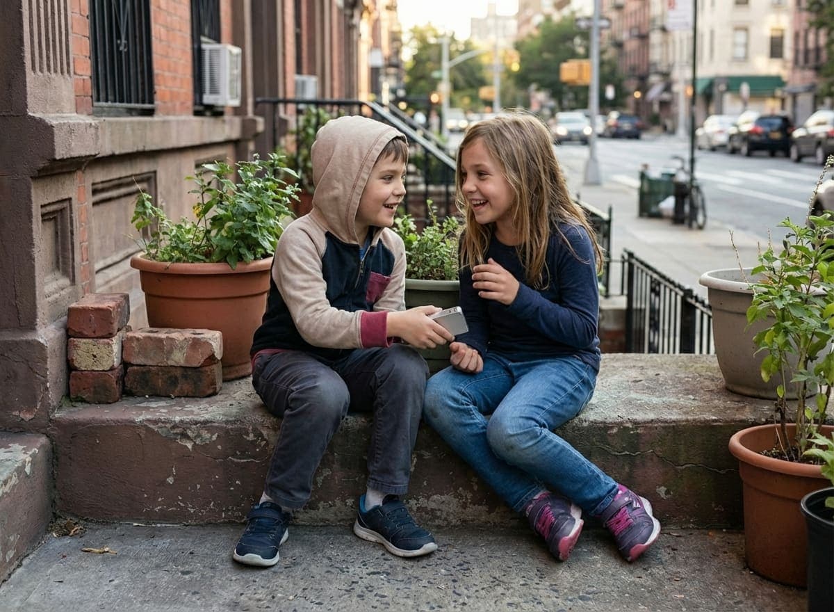 Kids on a stoop with their LOUP devices