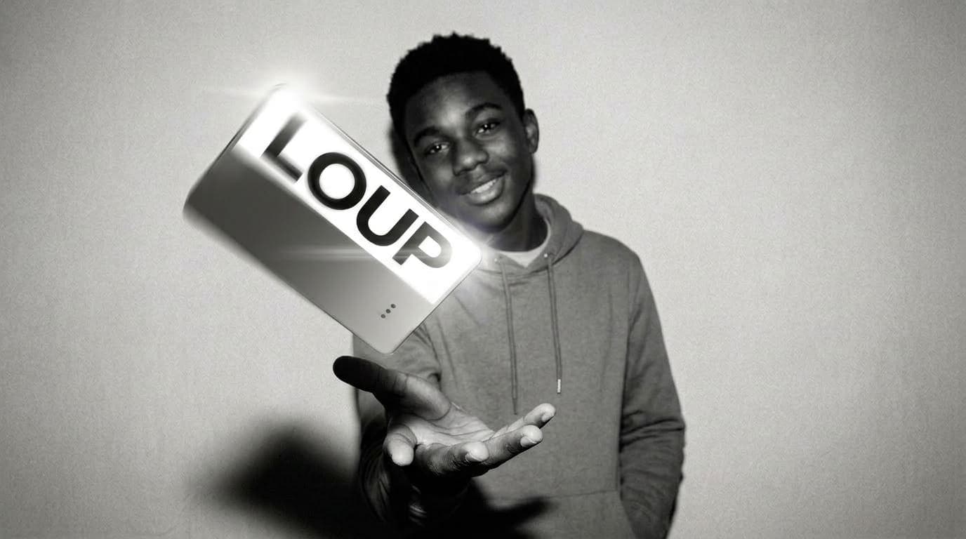 A kid grinning while tossing his LOUP in the air